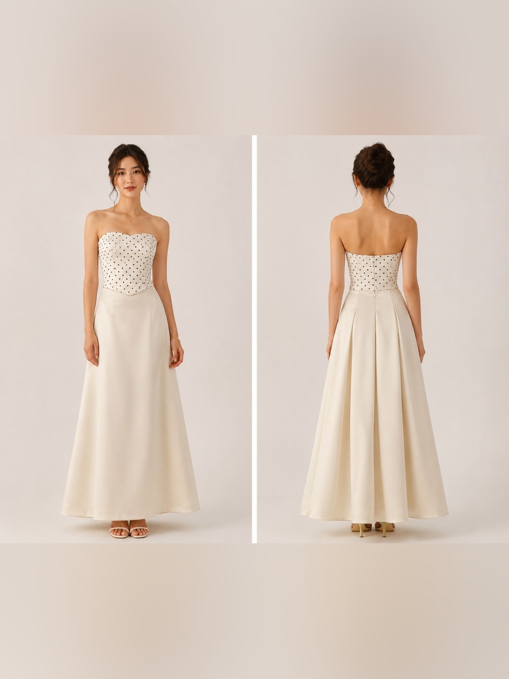 Nicole Miller Vintage Ivory Satin A-Line Pleated Back Maxi Skirt Sz. 10 Small
